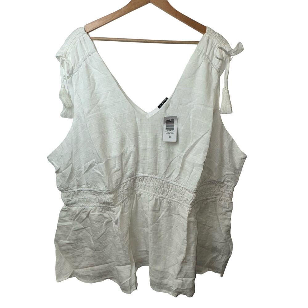 Torrid White Cinched Waist Tassel Sleeves Size 4 Top